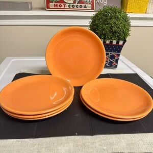 Pagnossin Made in Italy Six Piece Bright Orange Glazed Salad Plates 8 Inch NEW
